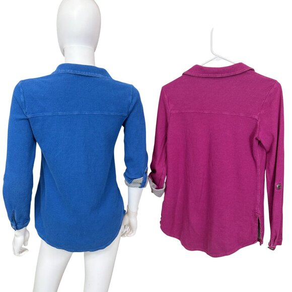 Soft Surroundings Womens XS Button-Up Waffle Knit Shirts Blue & Pink Cotton - Picture 2 of 9